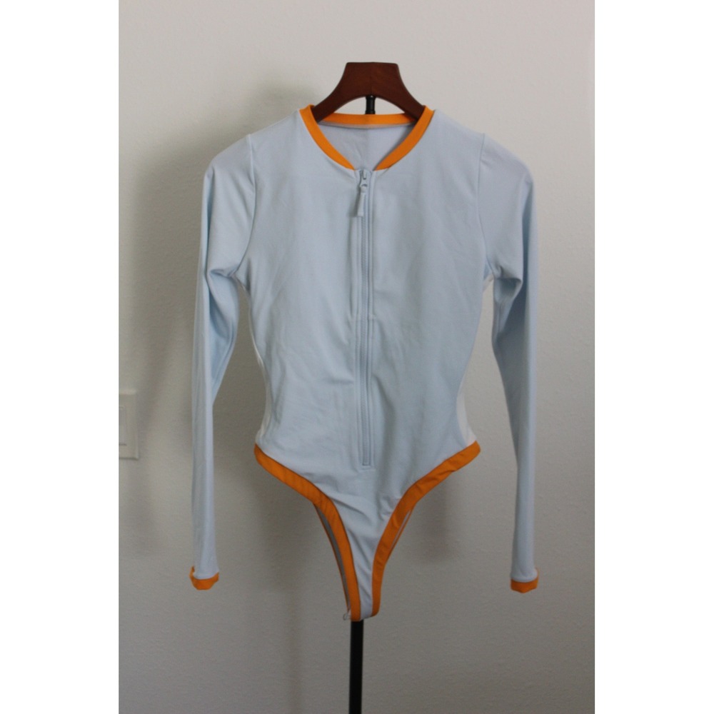 Swimsuits For All Camille Kostek LS Zip One Piece Swimsuit Surf‎ Blue Orange M